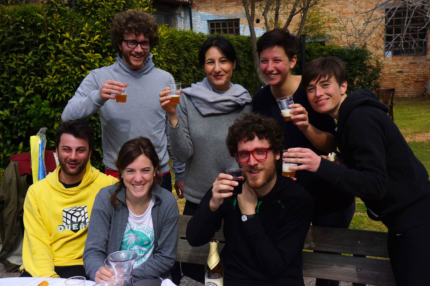 Runners having a cheers in Venice after the run